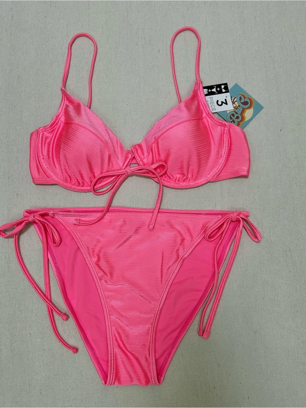 BluC Women's Coral Pink Bikini Set with Sarong Size L